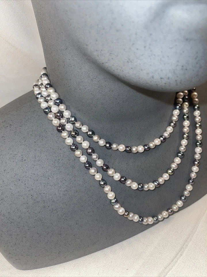 Multi Color ￼ Genuine Pearl 61 Inches Necklace 14k White Gold Clasp Foto 1 de 1