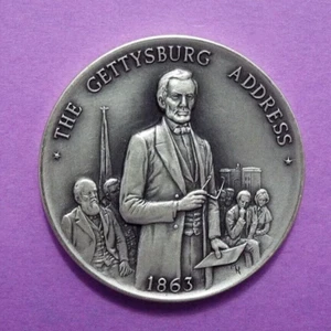 "1863 - EL DISCURSO DE GETTYSBURG" Presidente de la Guerra Civil Lincoln - Plata de Ley - Imagen 1 de 12
