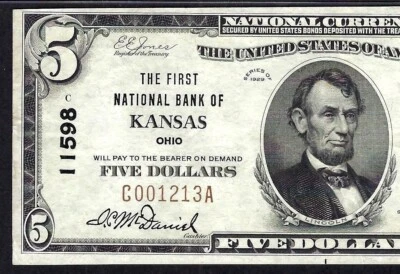 🇺🇸OH  1929 $5  ♚♚KANSAS, OHIO♚♚ PMG EX FINE 40 EPQ, BEST KNOWN !!! - Image 1 of 3