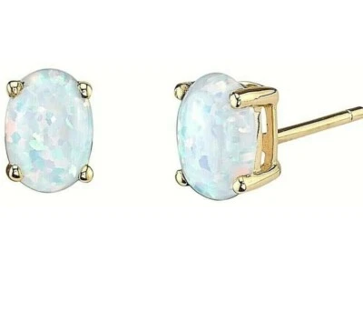 2.00 Carat Real Opal Oval Shape Stud Earrings 14k Yellow Gold 7mm Push Back - Image 1 of 4