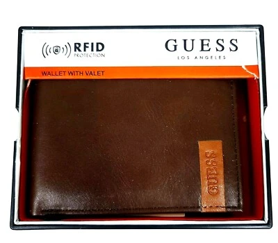 NEW GUESS BROWN LEATHER BI-FOLD LOGO MEN'S RFID PASSCASE WALLET  - Image 1 of 4