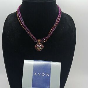 Vintage Avon Amethyst Color Multi-strand Purple Beaded Necklace Copper Accented