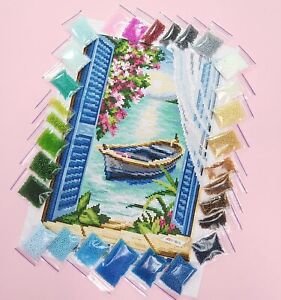 Kit Bead Embroidery Near See DIY Craft Kit Stamped Needlepoint Beadwork Boat