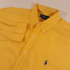 Ralph Lauren Mens Size XL Button Down Classic Fit Yellow Dress Shirt Pony Logo