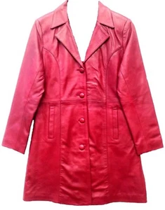 Ladies Leather Coat Knee Length Fashion Four Button Slim Fit Women Leather Coat - Picture 1 of 2