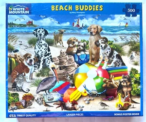 Beach Buddies NEW HTF 500 pc Puzzle Ocean Sailboats Dogs Bones Gulls Beachball - Picture 1 of 6