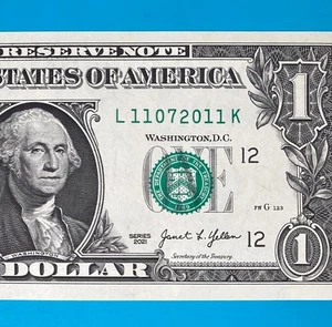 November 7, 2011 / 11 July 2011 (L 11072011 K) BIRTHDAY $1 One Dollar Bill *UNC* - Picture 1 of 4