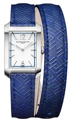 Relógio feminino Baume & Mercier Hampton mostrador prata couro azul quartzo M0A10629 - Imagem 1 de 3
