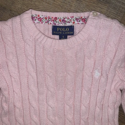 NUEVO Polo Ralph Lauren Niñas Tejido con Cable Algodón Suéter Botones Rosa 6 6X Mediano Foto 1 de 4