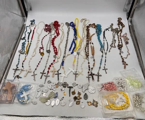 Lot Vintage Religious Rosary, Pendants, Icons, Beads, Charms *SOME NEED REPAIR* - Picture 1 of 24