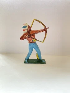 VINTAGE - JOHN HILL & CO PAINTED LEAD AMERICAN RED INDIAN With BOW & ARROW (561) - Picture 1 of 8