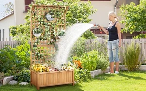 72" H Wood Planter Raised Bed with Trellis, Raised Garden Bed with Trellis Brown - Picture 1 of 11