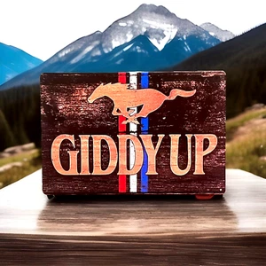 FORD MUSTANG GIDDY UP TIN METAL SIGN 8"X12" FORD RACING COOL DISTRESSED LOOK - Picture 1 of 1