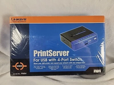 Cisco Linksys PrintServer For USB With 4-Port Switch PSUS4 New Sealed - Image 1 of 4