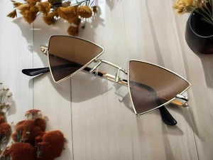 Teefarbene Retro Dreieck Cat Eye Sonnenbrille Cateye Vintage Sonnenbrille Steampunk - Bild 1 von 7