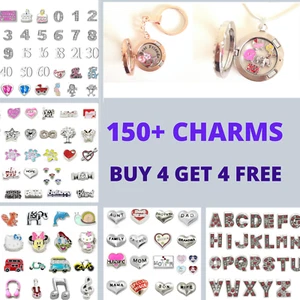 FLOATING CHARMS FOR LIVING MEMORY LOCKET FAMILY FRIENDS LETTERS NUMBERS ANIMALS - Picture 1 of 252