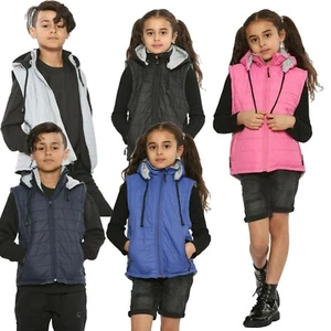 Kid Girls Boys Gilet Padded Vest Puffer Jacket Winter Warm Pocket Coat Hoodie - Picture 1 of 38