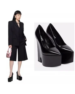 NEW Versace Tempest Platform Pumps Black Leather Ulta High Designer Heels Sz 39 - Picture 1 of 16