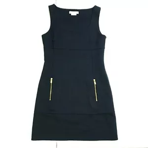 Michael Kors Collection Sheath Mini Dress Womens 6 Navy Blue Sleeveless Gold Zip - Picture 1 of 12