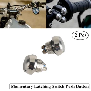 2Pc Universal Chrome Momentary Latching Switch Push Button For Kawasaki KLX BMW - Picture 1 of 7