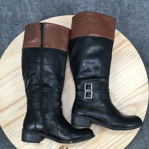 Arizona Boots Womens 7 M Denmar Tall Knee High Riding Black Faux Leather Zip Up - Picture 1 of 14