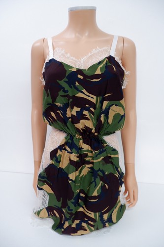 OFF WHITE Off White Virgil Abloh mini abito donna seta pizzo slip taglia M verde mimetico