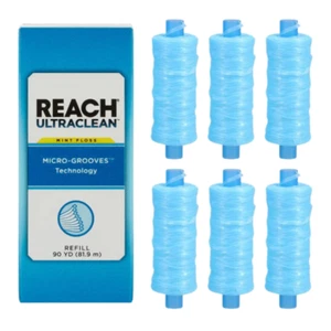 6-PACK REACH Ultraclean Dental Floss Refill, Shred-Resistant Mint Floss 90 yds - Picture 1 of 2