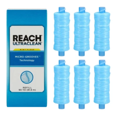 6-PACK REACH Ultraclean Dental Floss Refill, Shred-Resistant Mint Floss 90 yds - Image 1 of 3