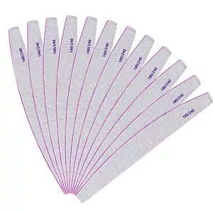 Professional Nail Files 100/180/240 Grit Half Moon Emery Board Buffer File Set - Picture 1 of 12