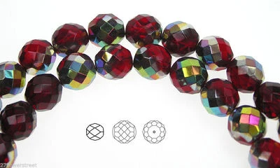 Czech Fire Polished Round Faceted Glass Beads in Siam Vitrail coated, 16" strand - Image 1 of 4