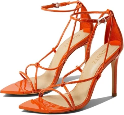 Schutz Pamela Mid Heels Bright Orange Sandals 8 $128 - Image 1 of 4