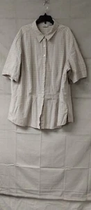 Crossroads Womens Shirt Button Up Short Sleeve Side Slit Plaid Beige Tan 20W - Picture 1 of 8