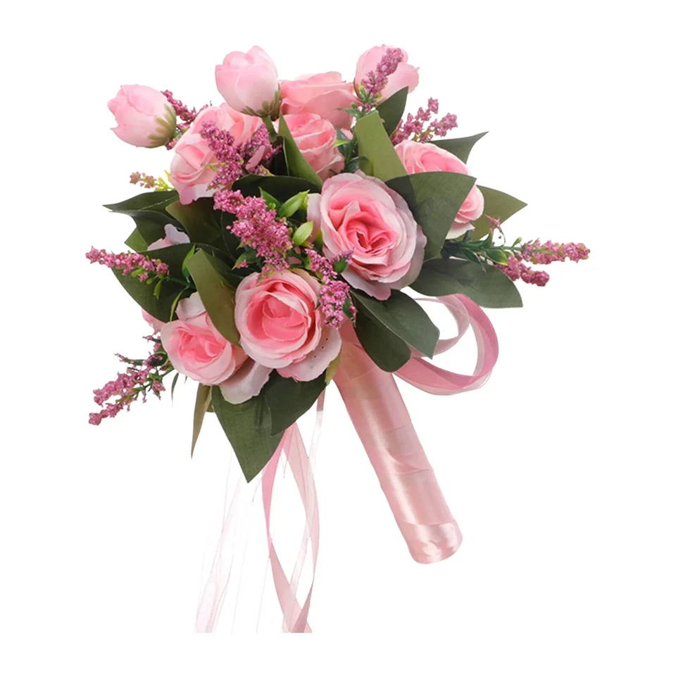 Champagne White Rose Wedding Bouquet for Bride Artificial Flower Bridal Bouquet - Image 1 of 4