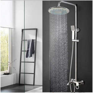 Juego de Grifo de Ducha Cromo de 8" Cabezal de Caño Redondo para Lluvia Grifo Mezclador de Ducha de Mano - Imagen 1 de 15