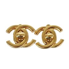 CHANEL CC Logo Earrings 96P Clip-On Gold France Accessory Vintage 18RJ696