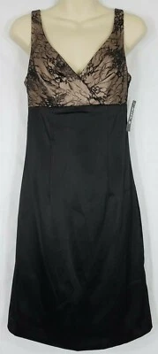 Nuevo con etiquetas Vestido de cóctel Allen B. negro dorado encaje cintura imperio línea A damas talla 2 Foto 1 de 4