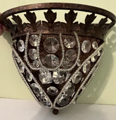 Crystal 2-Light Wall Sconce Ornate Antique Bronze Finish Metal Frame 13"Hx14"L - Image 1 of 4
