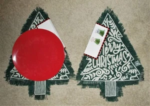 2 Stck. Weihnachten Tischset Baum Geschirr Fransen geprägt Wörter Muster 18 Zoll Neu - Bild 1 von 5