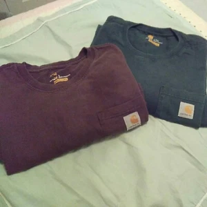 2 Carhartt Men's Heavy Pocket Tee Shirts 1 Green 1Brown Both Large Original Fit - Picture 1 of 6