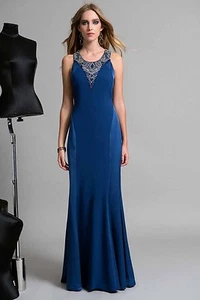 Edas abito da donna lungo Sloven vestito BLU cerimonia evening dress 42-54 party - Picture 1 of 2