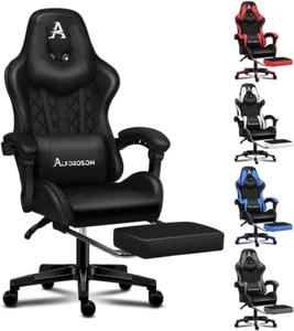 Gaming Chair with Footrest and Lumbar Cushion, Ergonomic Computer Office Chair w - Picture 1 of 12