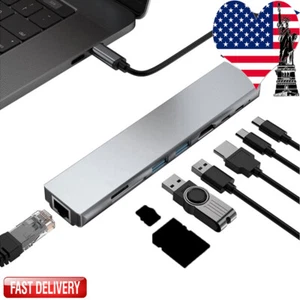 Type-C to USB 4K HDMI Adapter SD TF Card Reader HUB Combo MacBook Pro 8 in 1 - Picture 1 of 15
