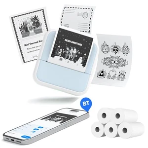 Portable Mini Thermal Printer – Bluetooth Sticker Printer with 5 Rolls of Pap... - Picture 1 of 7