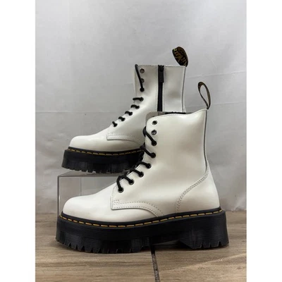 Dr Martens Jadon White Smooth Leather Platform Boots Chunky Sole Side Zip - Image 1 of 4