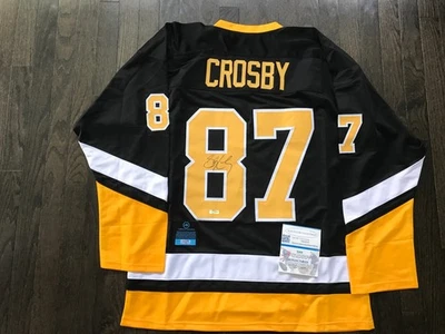 Camiseta deportiva autografiada por Sidney Crosby Pittsburgh Penguins de la NHL ajuste seco con certificado de autenticidad Foto 1 de 4