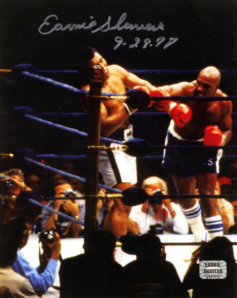 Earnie Shavers Firmado 8x10 vs Muhammad Ali #2 9-29-77 Inscripción Afeitadoras Holo Foto 1 de 1