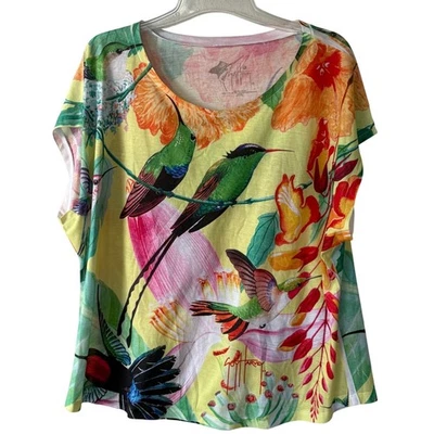 Guy Harvey Tropical Birds T-Shirt size L Boat neck yellow orange  - Image 1 of 4