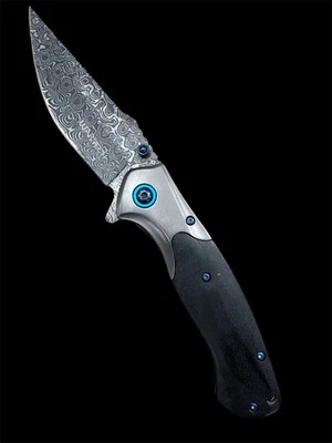 8" DAMASCUS ETCHED Spring Assisted Open Folding POCKET Knife Black WOOD Handle - Image 1 of 4