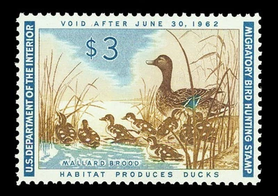US #RW28; $3 DUCK HUNTING STAMP, XF-SUP-OG-MNH, PSE GRADED (XF/SUP 95), SMQ $225 - Image 1 of 3
