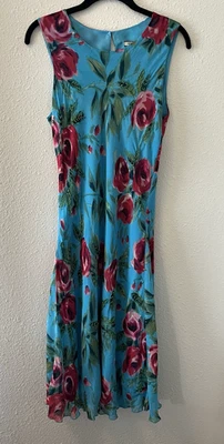 Vestido de seda vintage Y2K para mujer talla pequeña floral azul con cuentas hada sirena Foto 1 de 4